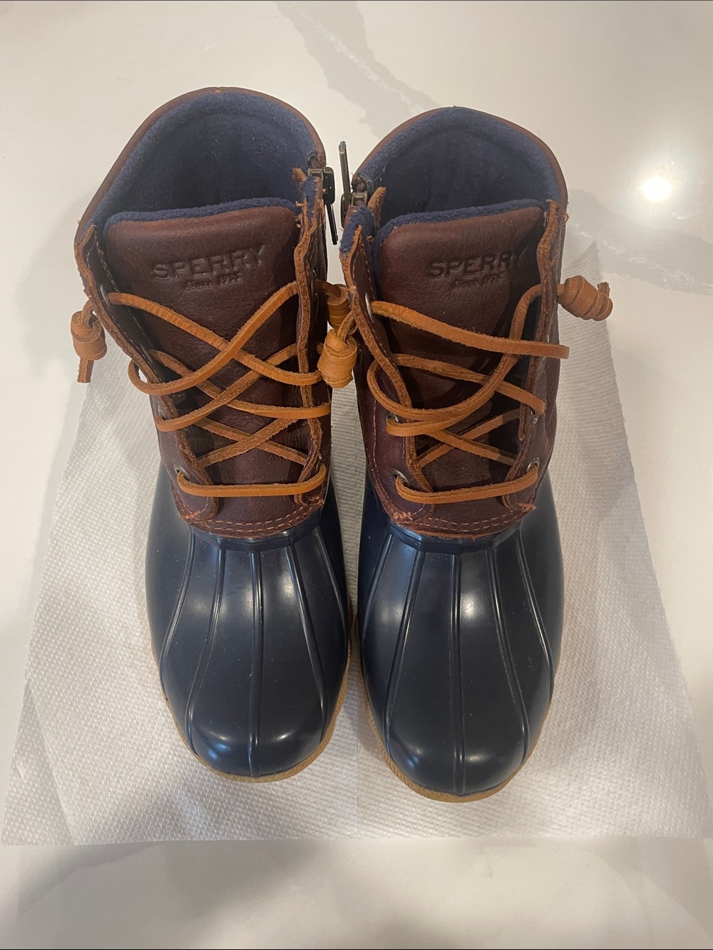 Sperry Navy and Brown Womens' Waterproof Duck Boots